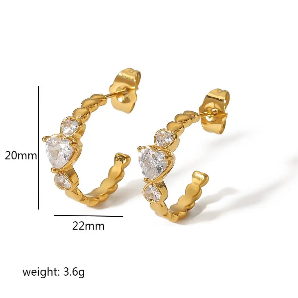 1 Pair Fashionable Sweet Style Heart Shape Stainless Steel 18K Gold Plated Women's Stud Earrings h5 Picture2